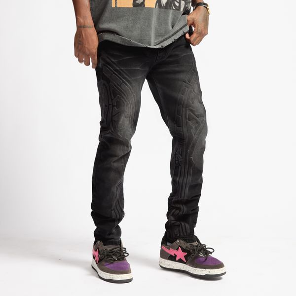 "Musashi" Embossed Jeans (black wash)