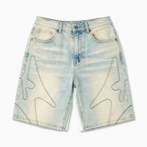 "Shogun" Embossed Denim Shorts (cream cloud)