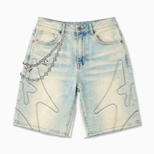 "Shogun" Embossed Denim Shorts (cream cloud)