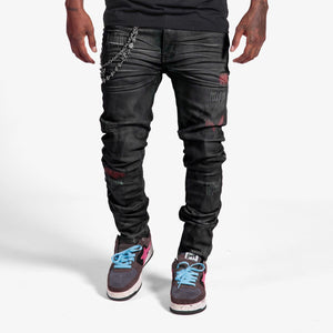 "Chicago" Jeans (oil black/red)