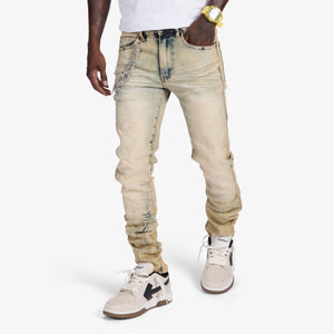 "Musashi" Embossed Skinny Jeans (dark wheat)