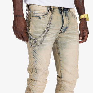 "Musashi" Embossed Skinny Jeans (dark wheat)