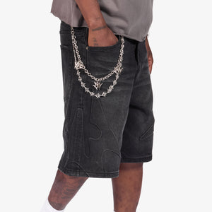 "Shogun" Embossed Denim Shorts (black)