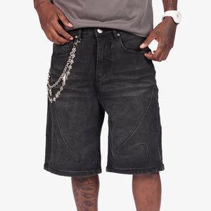 "Shogun" Embossed Denim Shorts (black)