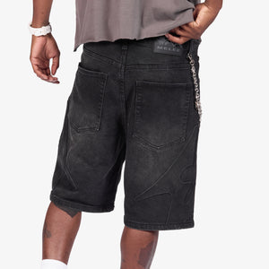 "Shogun" Embossed Denim Shorts (black)