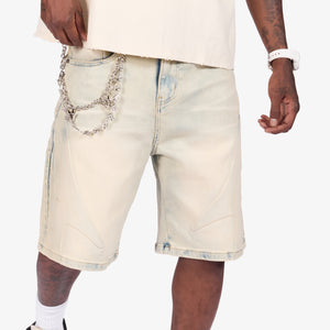 "Shogun" Embossed Denim Shorts (cream cloud)
