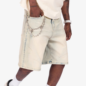 "Shogun" Embossed Denim Shorts (cream cloud)