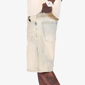"Shogun" Embossed Denim Shorts (cream cloud)