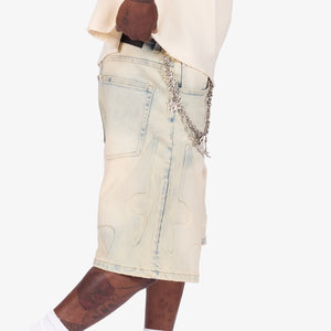 "Shogun" Embossed Denim Shorts (cream cloud)
