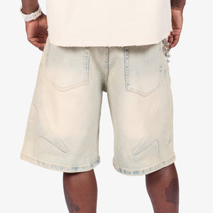 "Shogun" Embossed Denim Shorts (cream cloud)