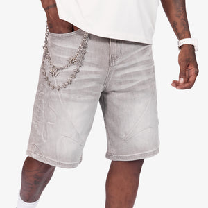 "Shogun" Embossed Denim Shorts (gray wash)