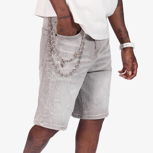 "Shogun" Embossed Denim Shorts (gray wash)