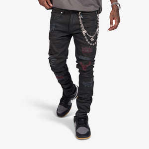 "Chicago" Jeans (oil black/red)