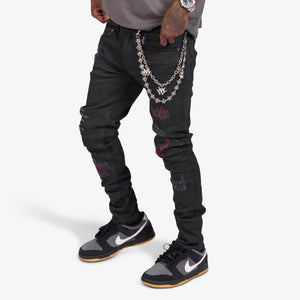 "Chicago" Jeans (oil black/red)